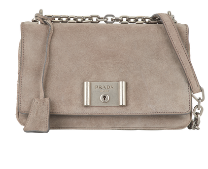 Crossbody Flap Bag, £550, Handbags, Grey, Suede, Front view